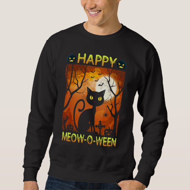 Sudadera Happy Meow O N Halloween disstuve a gato negro asu (Anverso)