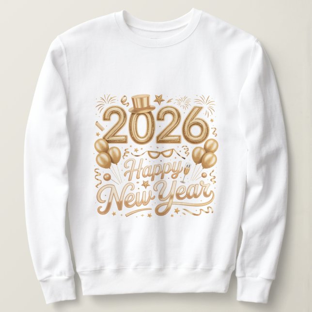 Sudadera Happy New Year 2026 Gold Lettering T‑Shirt with Ba (Anverso del diseño)
