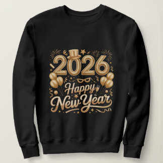 Sudadera Happy New Year 2026 Gold Lettering T‑Shirt with Ba