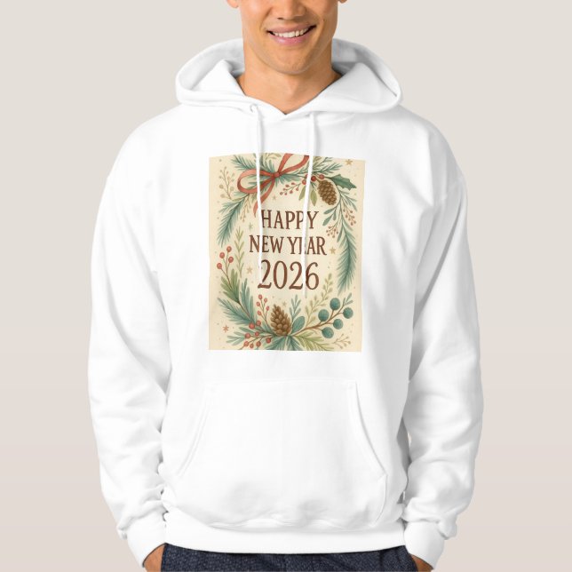 Sudadera happy new year 2026 rustic floral hoodie (Anverso)