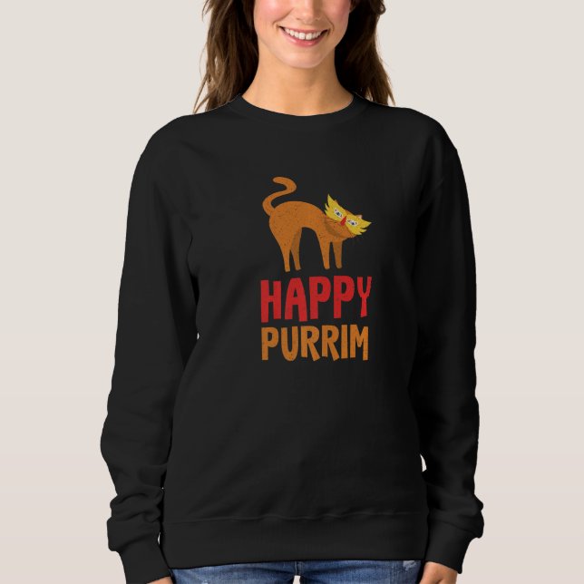 Sudadera Happy Purim Costume Idea Funny Cat Hebreo Hebreo H (Anverso)