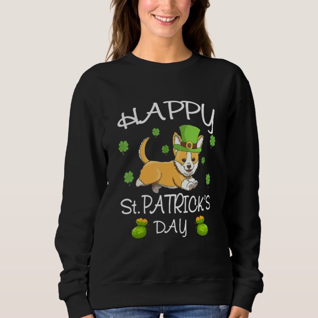 Sudadera Happy St Patrick S Day Funy Saint Patricks Corgi D (Anverso)