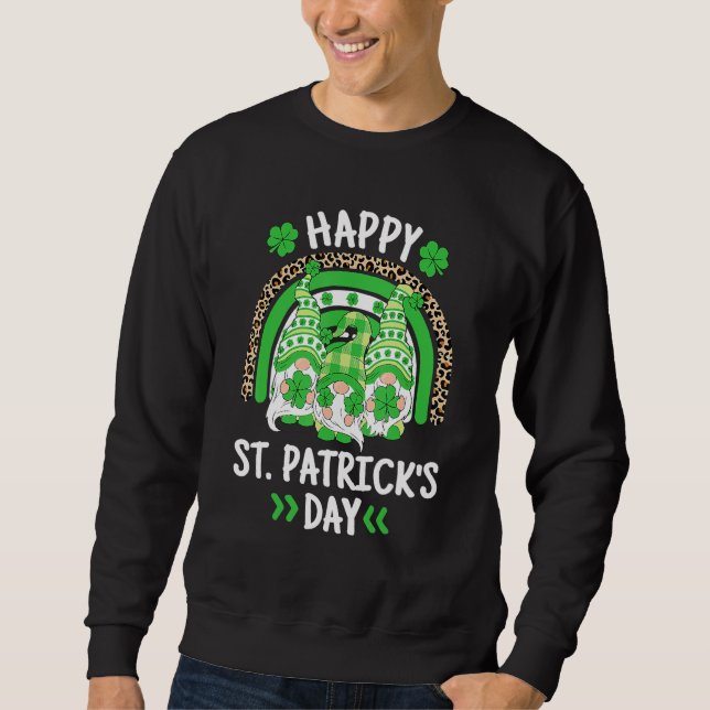 Sudadera Happy St Patricks Day Leopard Rainbow Irish Gnomes (Anverso)