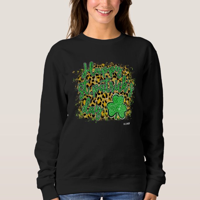 Sudadera Happy St Patricks Day Tee Shamrock Leopard Classic (Anverso)