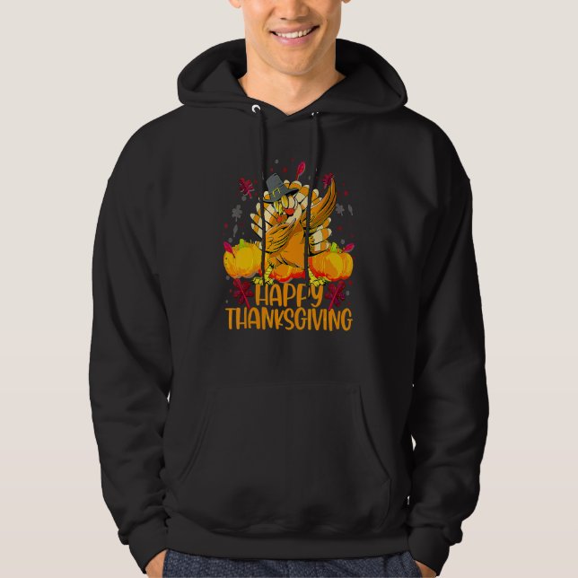 Sudadera Happy Thanksgiving Dabbing Turkey Day Pilgrim Men  (Anverso)