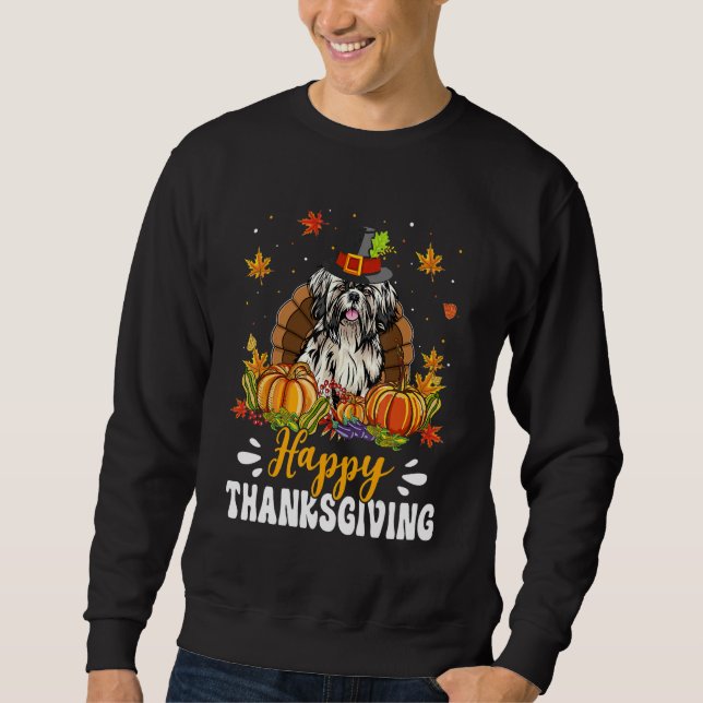 Sudadera Happy Thanksgiving Shih Tzu Dog Turkey Pumpkin (Anverso)