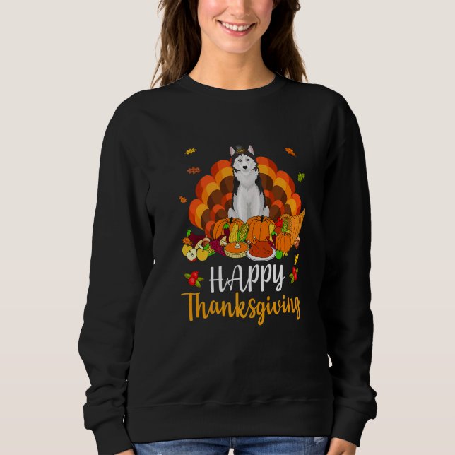 Sudadera Happy Thanksgiving Siberian Husky Dog Turkey Pet (Anverso)