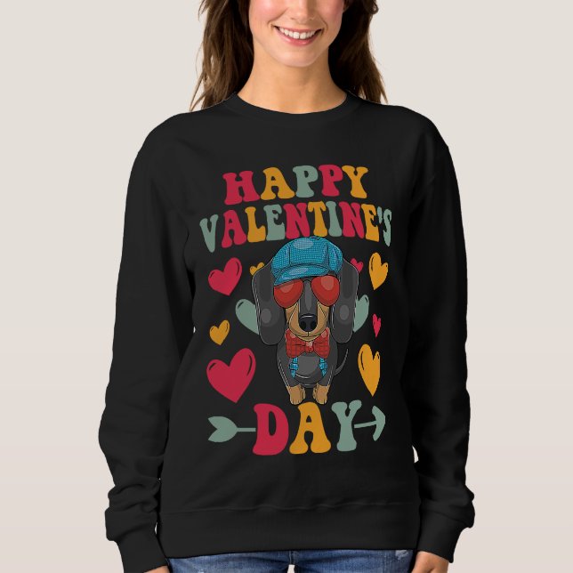 Sudadera Happy Valentines Day Dachshund Heart Love Groovy (Anverso)