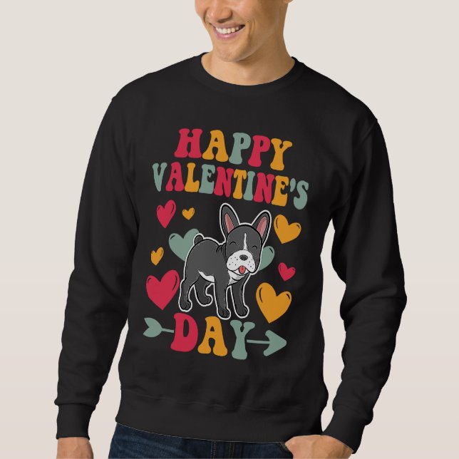 Sudadera Happy Valentines Day French Bulldog Heart Love Gro (Anverso)