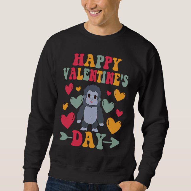Sudadera Happy Valentines Day Gorilla Heart Love Groovy (Anverso)