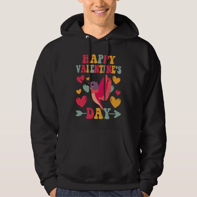 Sudadera Happy Valentines Day Hummingbird Heart Love Groovy (Anverso)