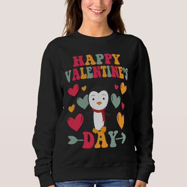 Sudadera Happy Valentines Day Penguin Heart Love Groovy (Anverso)
