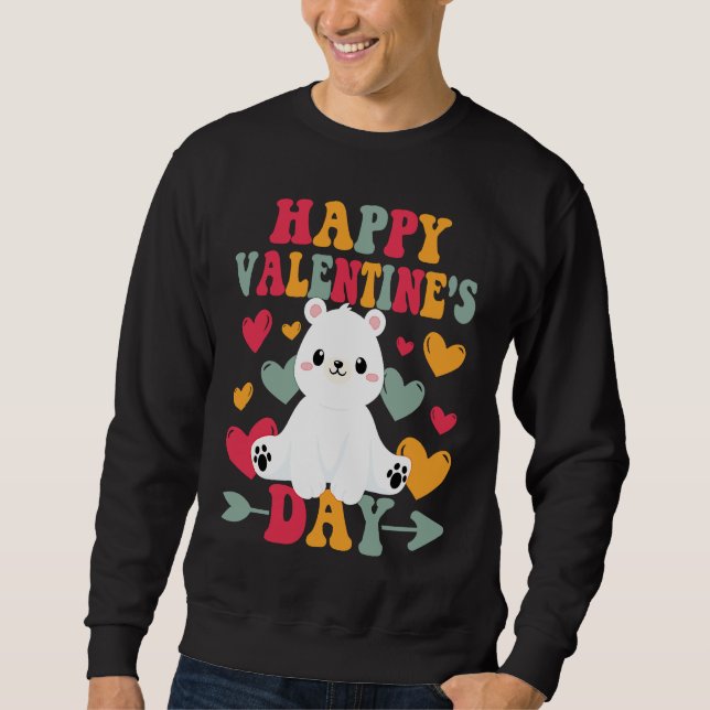 Sudadera Happy Valentines Day Polar Bear Heart Love Groovy (Anverso)