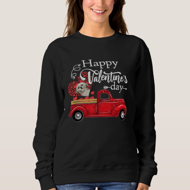 Sudadera Happy Valentines Day Truck Carrying Shih Tzu Love  (Anverso)