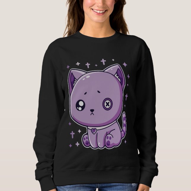 Sudadera Harajuku Gothic Creepy Sad Purple Cat Novelty Kawa (Anverso)
