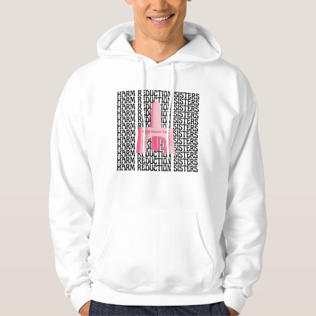 Sudadera Harm Reduction Sisters Pink Narcan (Anverso)
