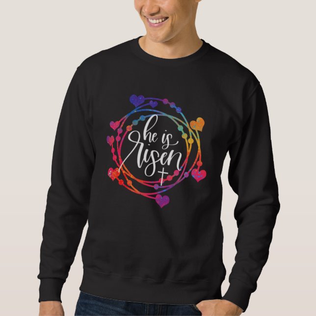 Sudadera He is Risen Jesus Christian Happy Easter Heart Wre (Anverso)