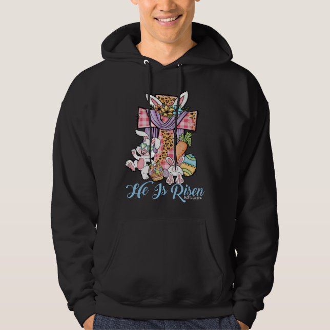 Sudadera He is Risen Kids Leopard Cross Bunny Happy Easter  (Anverso)
