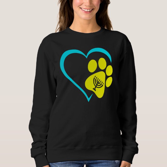 Sudadera Heart Dog Paw Print Menorah Hanukkah Chanukah Jewi (Anverso)