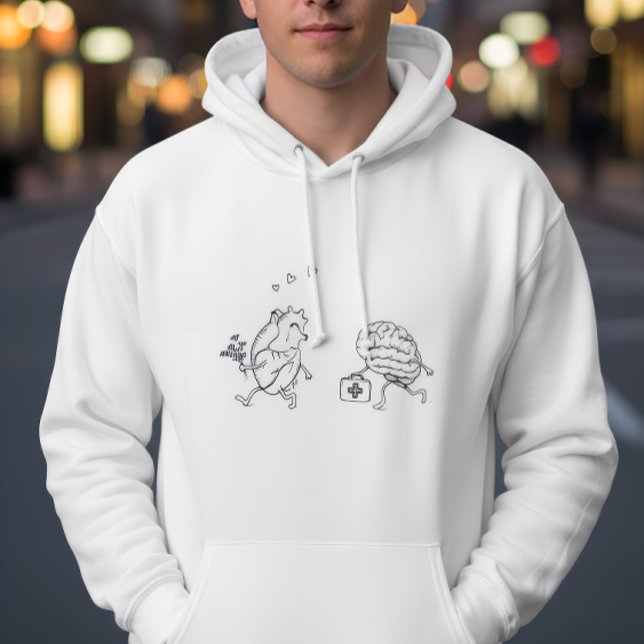Sudadera Heart vs Mind – Funny Emotional Line Art Hoodie (Subido por el creador)