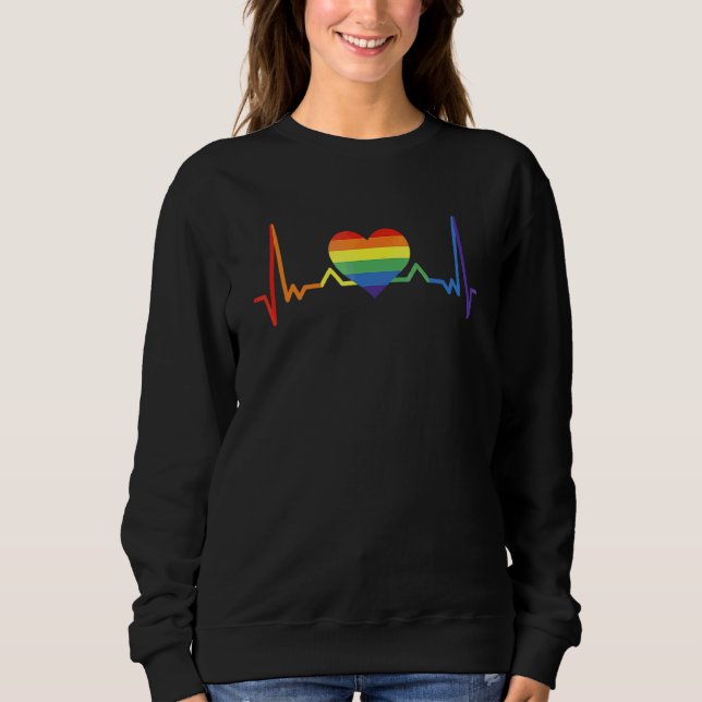 Sudadera Heartbeat Orgullo arcoíris Lesbiana Amor Gay Lgbt  (Anverso)