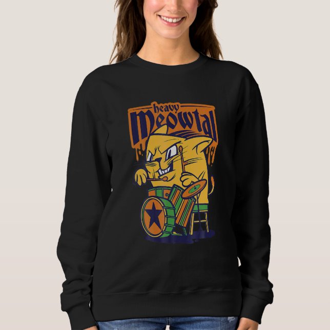 Sudadera Heavy Meowtal Cat Saying Drum Sloth Heavy Metal Dr (Anverso)