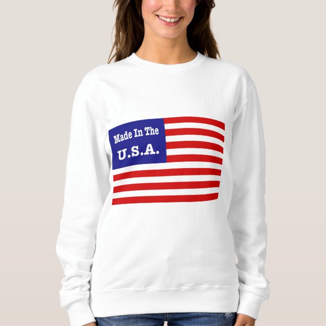Sudadera Hecho en EE. UU. Bandera Americana Roja Blanca y A (Anverso)