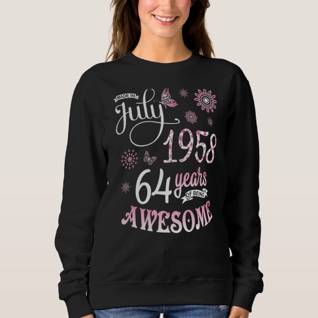 Sudadera Hecho En Julio De 1958 Flores Cumpleaños 64 Años D (Anverso)