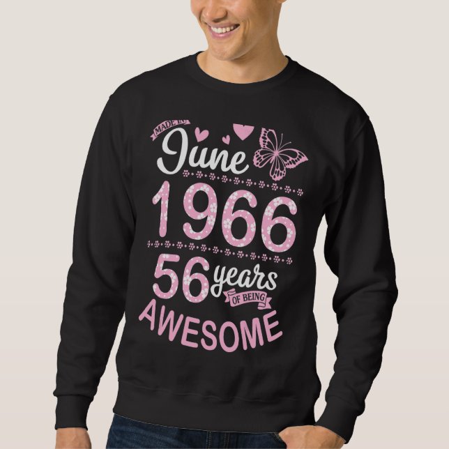 Sudadera Hecho En Junio De 1966 Cumpleaños De Las Flores 56 (Anverso)