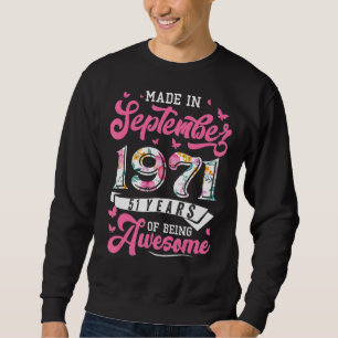 Sudadera Hecho En Septiembre De 1971 Floral 51 Años De Edad
