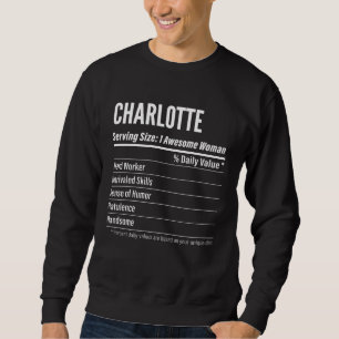 Sudadera Hechos nutricionales de Charlotte Tamaño de la por