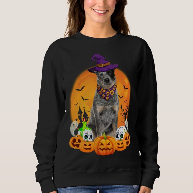 Sudadera Heeler Witch Pumpkin Halloween Dog (Anverso)