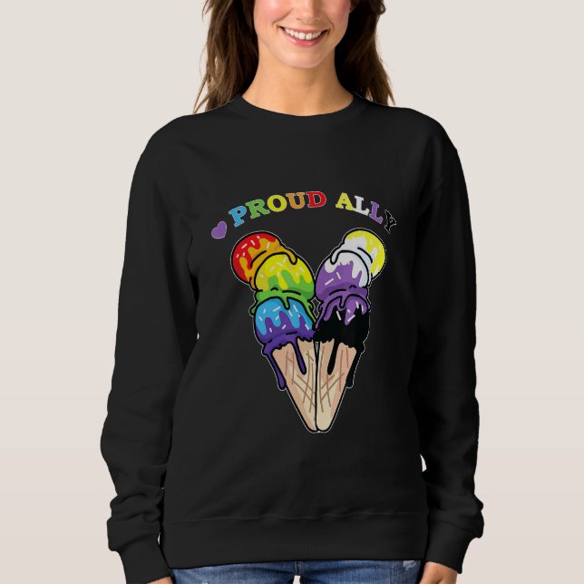 Sudadera Helado dulce de helado Orgulloso Aliado No Binario (Anverso)