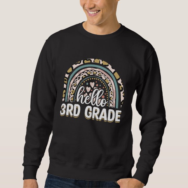 Sudadera Hello 3rd Grade Teacher Leopard Rainbow Back To Sc (Anverso)