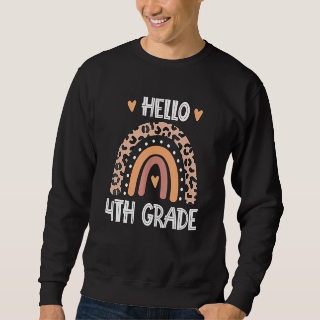 Sudadera Hello 4th Grade Leopard Boho Rainbow 1st Day Of Sc (Anverso)