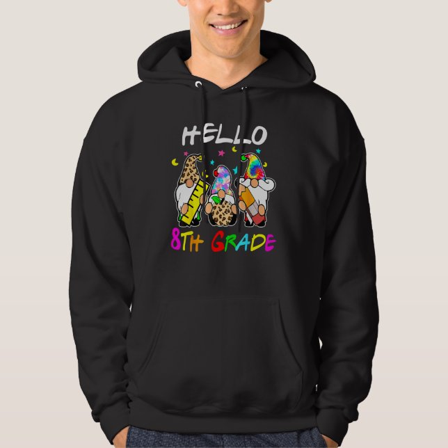Sudadera Hello 8th Grade  Back To School Gnomies Tie Dye (Anverso)
