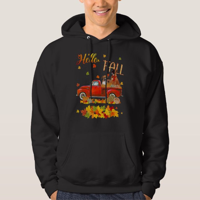 Sudadera Hello Fall Boxer Dog Leaf Fall Otoño Red Truck Do (Anverso)