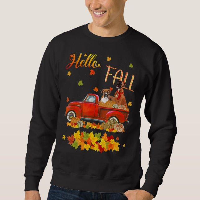 Sudadera Hello Fall Boxer Dog Leaf Fall Otoño Red Truck Do (Anverso)