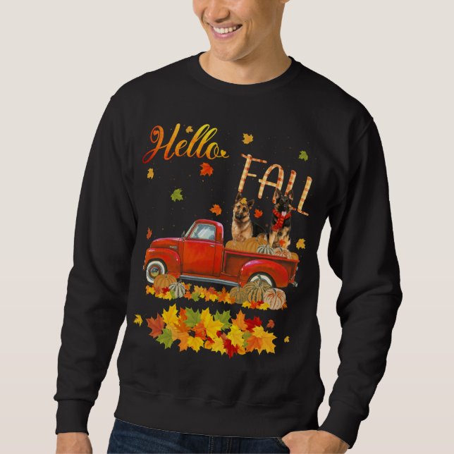Sudadera Hello Fall German Shepherd Leaf Autumn Red Truck D (Anverso)