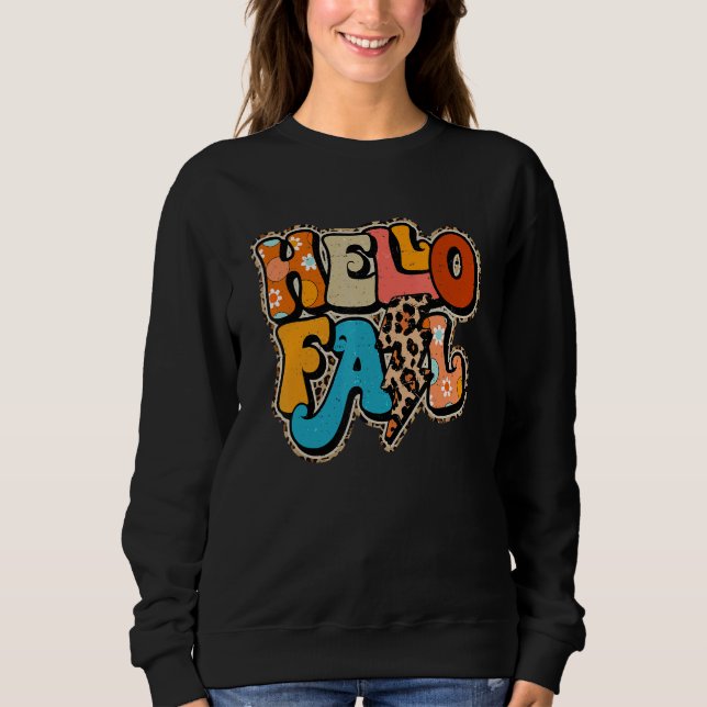 Sudadera Hello Fall Retro Leopard Fall Vibes Happy Thanksgi (Anverso)