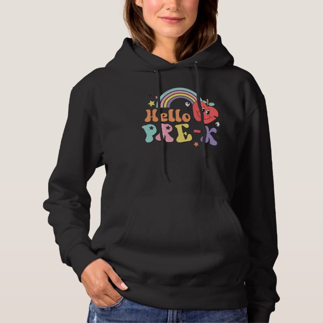 Sudadera Hello Pre K Rainbow De regreso al profesor de escu (Anverso)