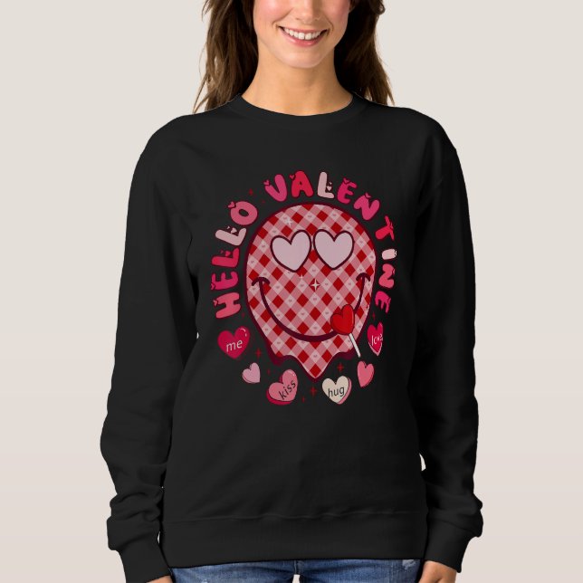 Sudadera Hello Valentine Happy Face Heart Valentine's Day L (Anverso)