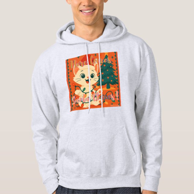 Sudadera Here Comes Santa Claws! Funny Santa Cat (Anverso)
