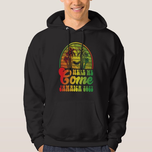 Sudadera Here We Come Jamaica 2023 Palm Trees Retro (Anverso)