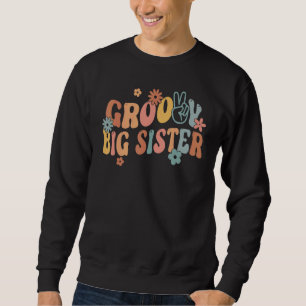 Sudadera Hermana Mayor Retro Groovy Flor Hippie Familia Gro