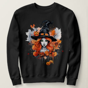 Sudadera Hermosa Bruja de Ojo Verde con calabazas