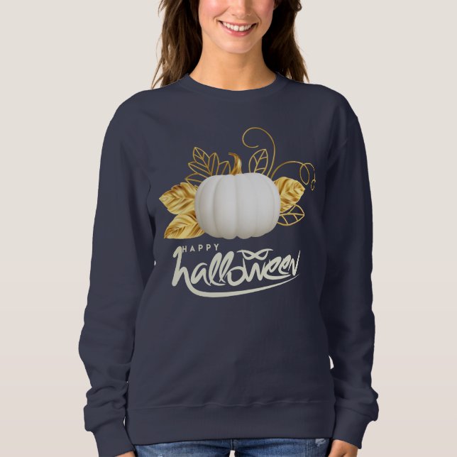 Sudadera Hermosa calabaza blanca con hojas doradas (Anverso)