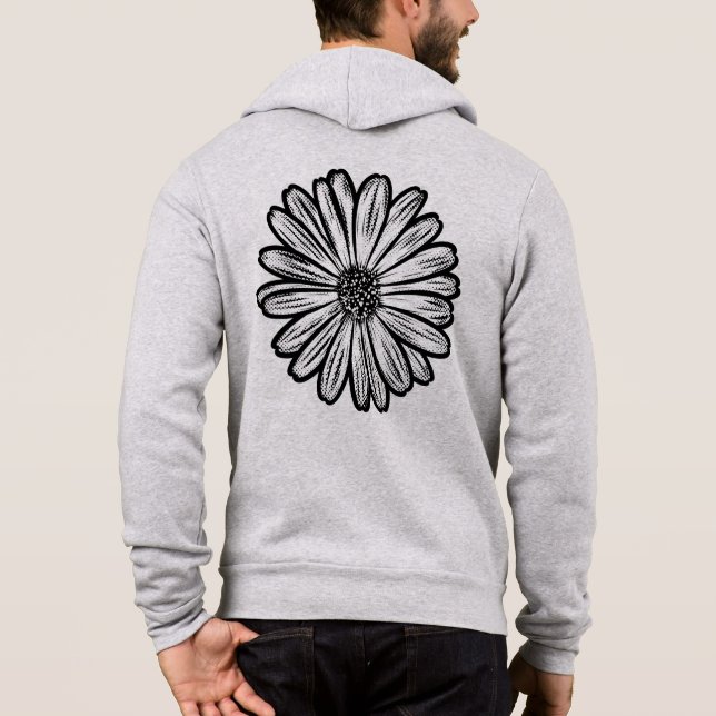 Sudadera Hermosa flor de margarita, Ilustracion de semitono (Reverso)