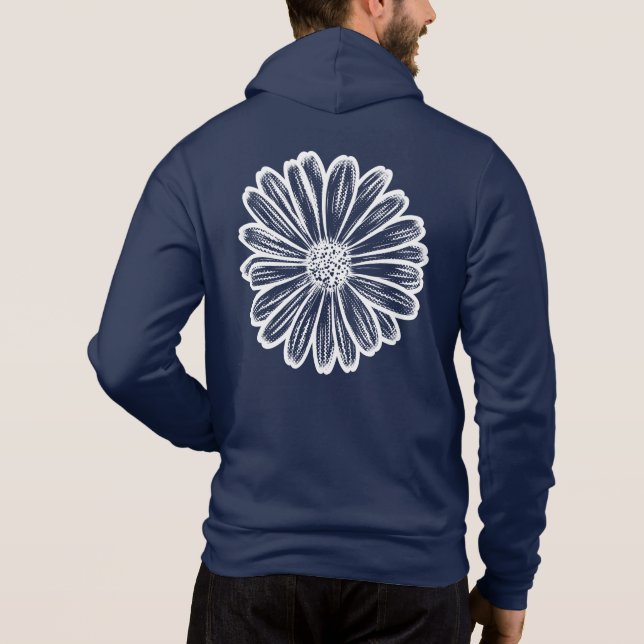 Sudadera Hermosa flor de margarita, Ilustracion de semitono (Reverso)