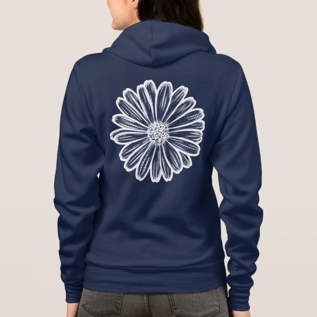 Sudadera Hermosa flor de margarita, Ilustracion de semitono (Reverso)